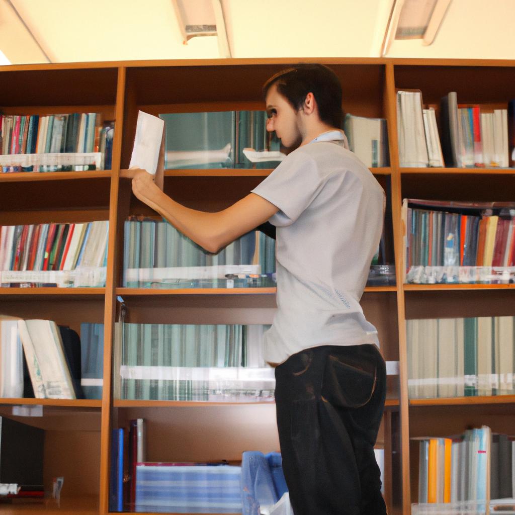 Person conducting research in library